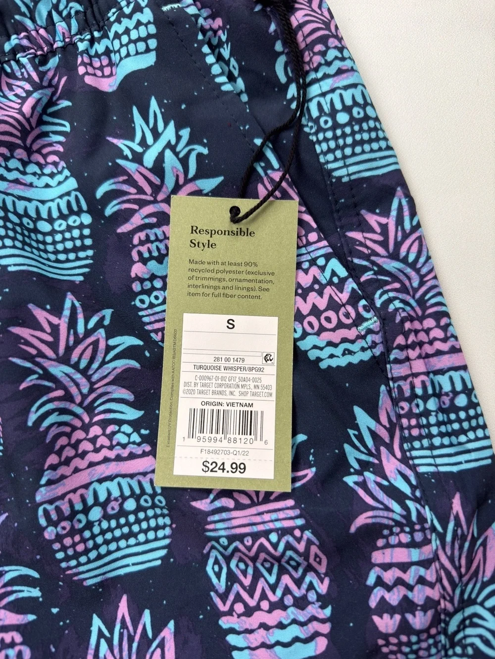 Goodfellow & Co Swim Trunks Navy Pineapple Print - Mens S NWT
